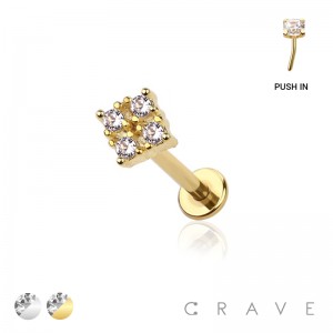 SQUARE CZ PRONG TOP THREADLESS (PUSH IN) 316L SURGICAL STEEL LABRET SET